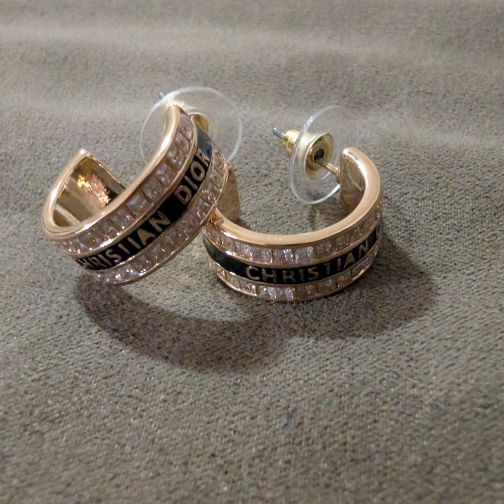 Dior Gold and Black Hoop Earrings - Picture 3 of 7
